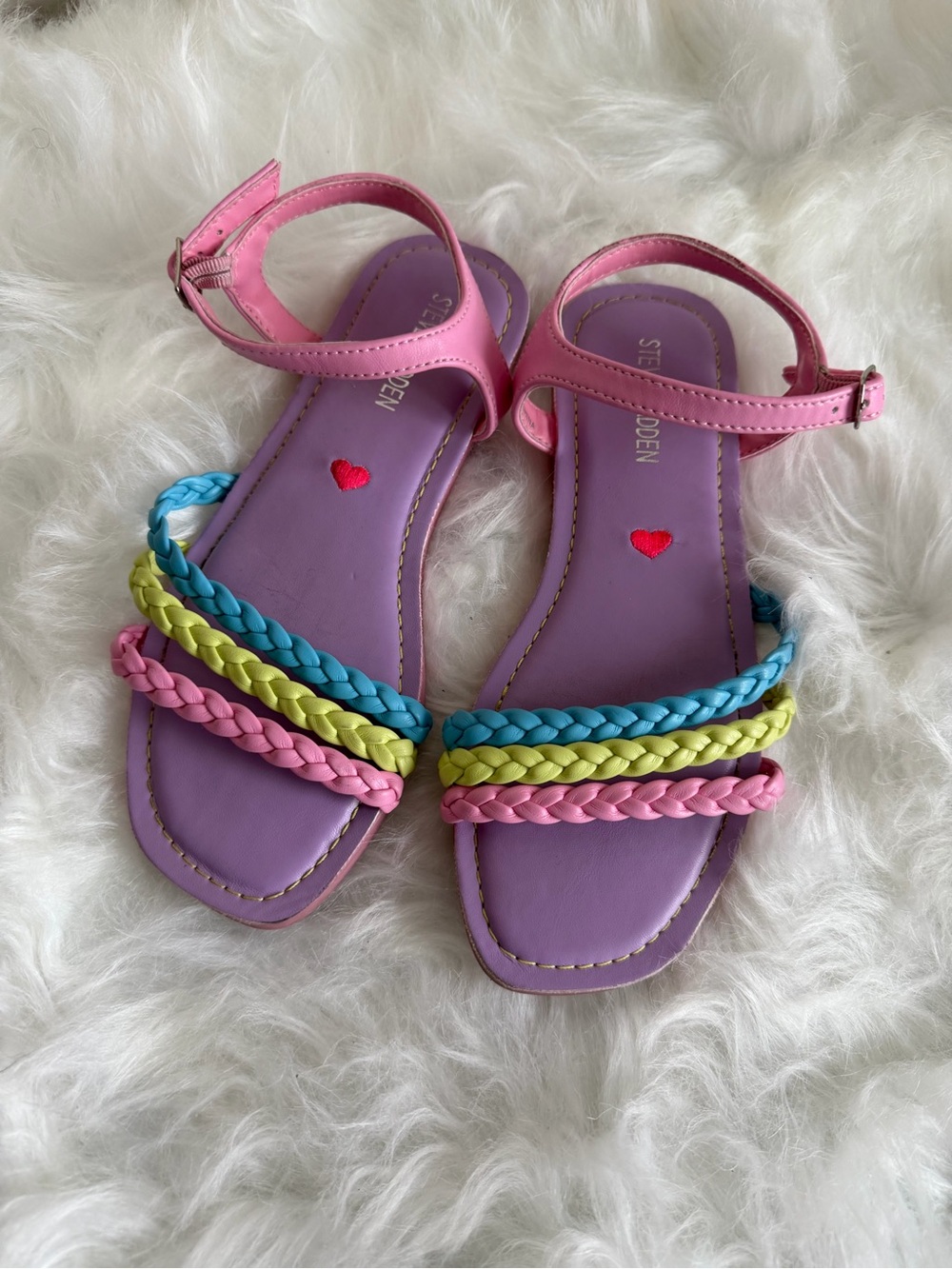 Steve Madden Kids Pink Ankle Strap Sandals with Purple Footbed